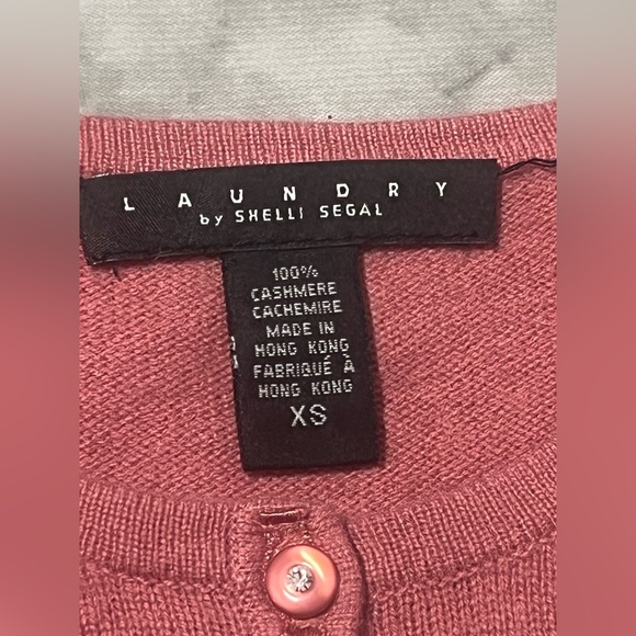 100% Cashmere Dusty Rose Crystal Button Dainty Ribbon 3/4 sleeve Cardigan XS - Picture 3 of 7